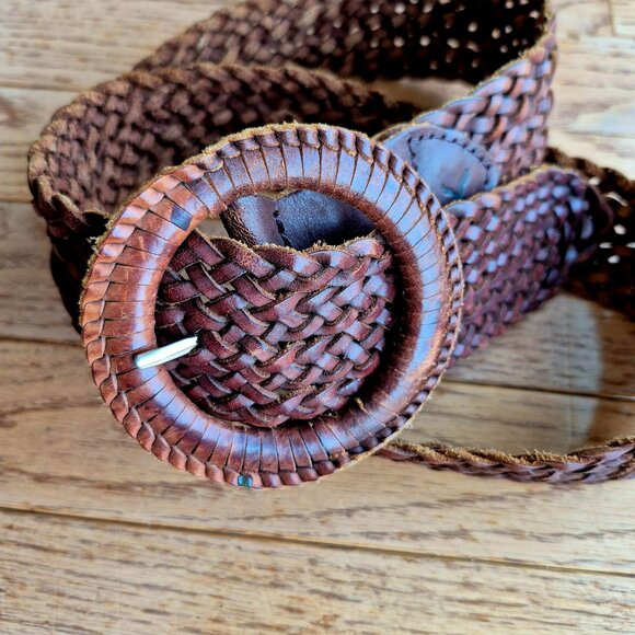 AEO American Eagle Outfitters Brown Braided Leather Belt L/XL - Picture 2 of 9